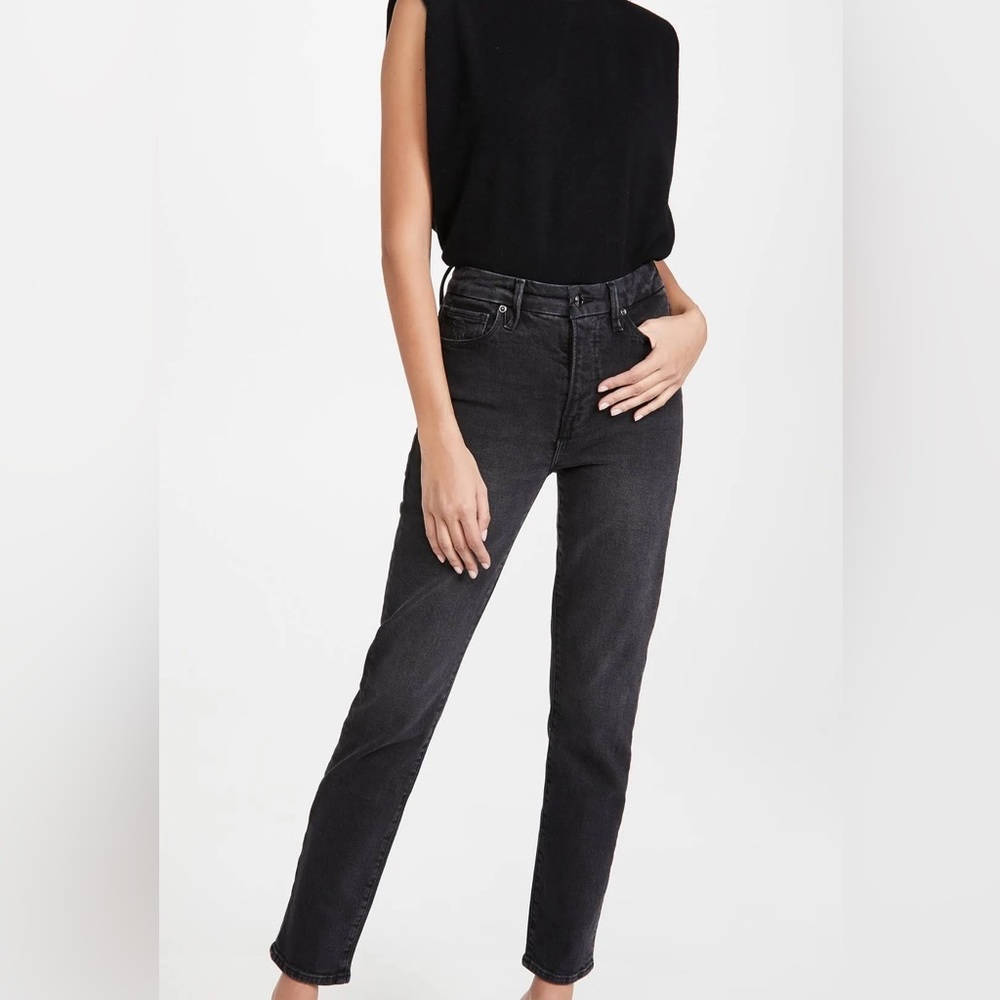 GL625T Good American Good Classic Size 6 Black Jeans Clean Hems Skinny Leg